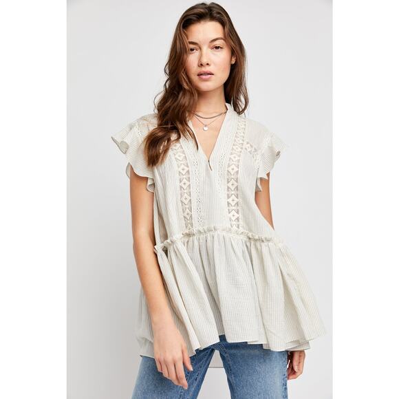 New FREE PEOPLE  Baby Blues Tunic $128 SMALL Ivory Semi-Sheer Mini Cotton - Picture 5 of 9